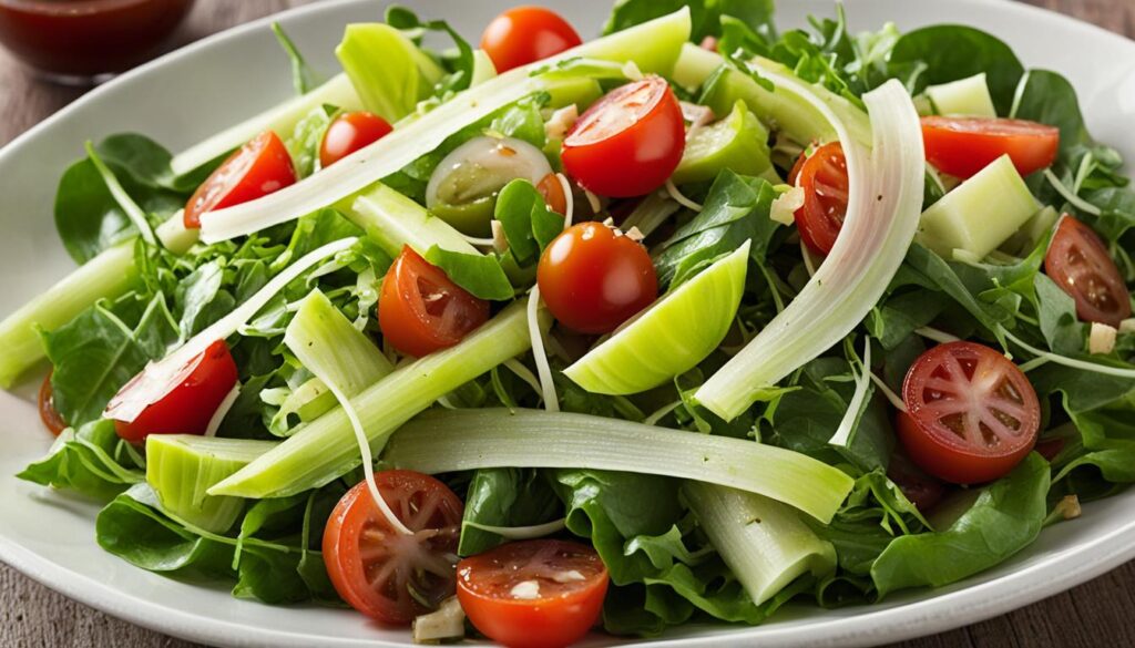 raw leeks in a salad